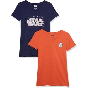 Amazon Essentials Disney | Marvel | Star Wars | Princess Women’s Classic-Fit Short-Sleeve V-Neck T-Shirt, Multipacks(Star Wars Logo)