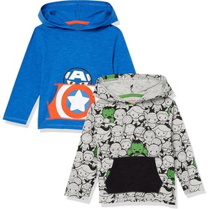 Amazon Essentials Disney | Marvel | Star Wars Boys and Toddlers’ Lightweight Hooded Long-Sleeve T-Shirts, Pack of 2(2-pack Marvel Captain America)