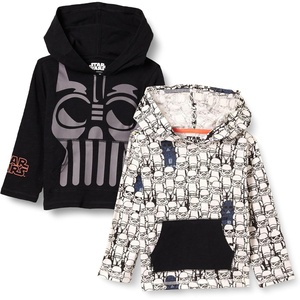 Amazon Essentials Disney | Marvel | Star Wars Boys and Toddlers’ Lightweight Hooded Long-Sleeve T-Shirts, Pack of 2(2-pack Star Wars Vader)