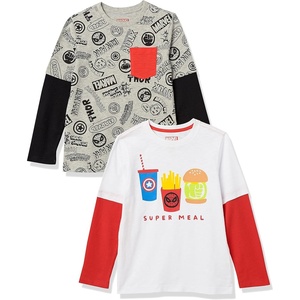 Amazon Essentials Disney | Marvel | Star Wars Boys and Toddlers’ Long-Sleeve 2-in-1 T-Shirts, Pack of 2(2-pack Marvel Burger)