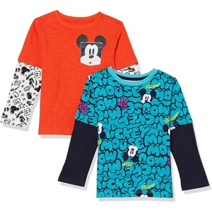Amazon Essentials Disney | Marvel | Star Wars Boys and Toddlers’ Long-Sleeve 2-in-1 T-Shirts, Pack of 2(2-pack Mickey Face)