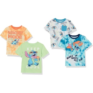 Amazon Essentials Disney | Marvel | Star Wars Boys and Toddlers’ Short-Sleeve T-Shirts, Multipacks(4-pack Stitch Beach)