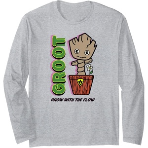 Amazon Essentials Guardians of the Galaxy Groot Grow With The Flow Long Sleeve T-Shirt(Heather Grey)