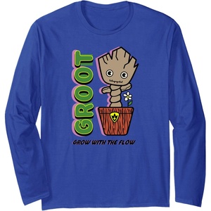 Amazon Essentials Guardians of the Galaxy Groot Grow With The Flow Long Sleeve T-Shirt(Royal Blue)