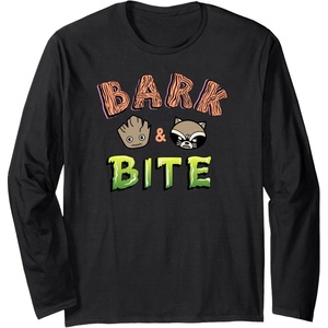 Amazon Essentials Guardians of the Galaxy Groot and Rocket Bark and Bite Long Sleeve T-Shirt(Black)