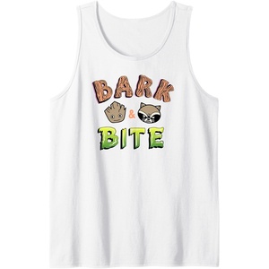 Amazon Essentials Guardians of the Galaxy Groot and Rocket Bark and Bite Tank Top(White)