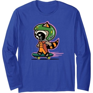 Amazon Essentials Guardians of the Galaxy Skateboarding Rocket Long Sleeve T-Shirt(Royal Blue)