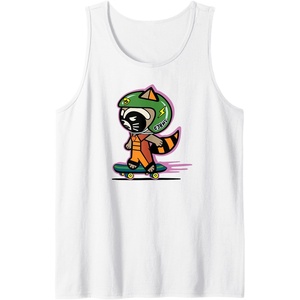 Amazon Essentials Guardians of the Galaxy Skateboarding Rocket Tank Top(White)