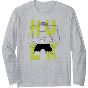 Amazon Essentials Marvel Avengers Cartoon Hulk Drawing Long Sleeve T-Shirt(Heather Grey)