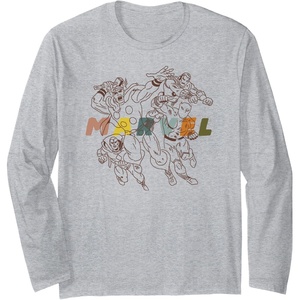 Amazon Essentials Marvel Avengers Hand-Drawn Multi Hero Collage Long Sleeve T-Shirt(Heather Grey)