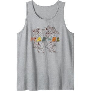Amazon Essentials Marvel Avengers Hand-Drawn Multi Hero Collage Tank Top(Heather Grey)