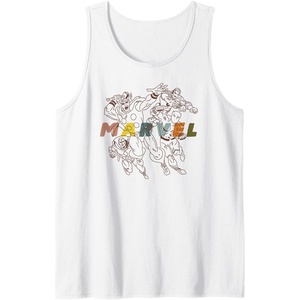 Amazon Essentials Marvel Avengers Hand-Drawn Multi Hero Collage Tank Top(White)