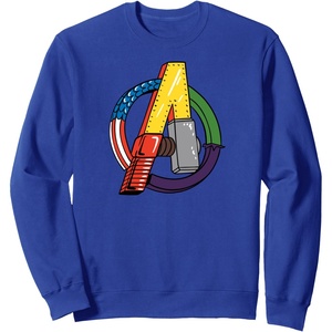 Amazon Essentials Marvel Avengers Multi Hero Logo Collage Sweatshirt(Royal Blue)