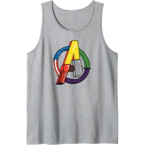 Amazon Essentials Marvel Avengers Multi Hero Logo Collage Tank Top(Heather Grey)