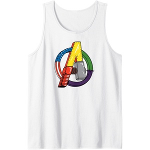 Amazon Essentials Marvel Avengers Multi Hero Logo Collage Tank Top(White)