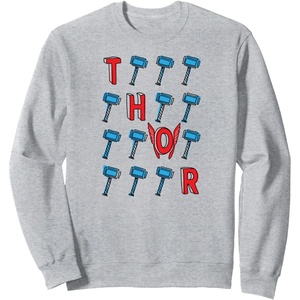Amazon Essentials Marvel Avengers Thor Hammer Grid Sweatshirt(Heather Grey)