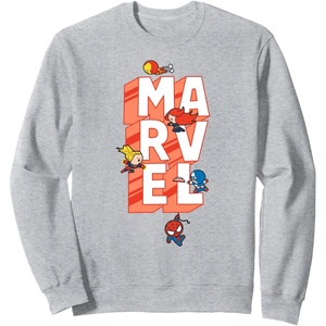 Amazon Essentials Marvel Block Letters With Five Tiny Super Heroes Sweatshirt(Heather Grey)
