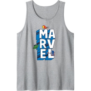 Amazon Essentials Marvel Block Letters With Three Tiny Super Heroes Tank Top(Heather Grey)