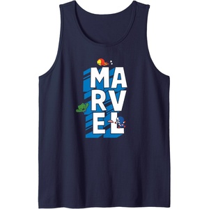 Amazon Essentials Marvel Block Letters With Three Tiny Super Heroes Tank Top(Navy Blue)