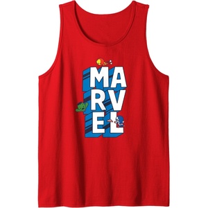 Amazon Essentials Marvel Block Letters With Three Tiny Super Heroes Tank Top(Red)