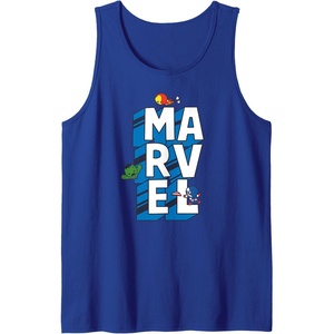 Amazon Essentials Marvel Block Letters With Three Tiny Super Heroes Tank Top(Royal Blue)