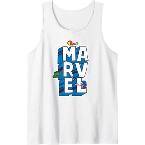 Amazon Essentials Marvel Block Letters With Three Tiny Super Heroes Tank Top(White)
