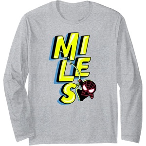 Amazon Essentials Marvel Miles Morales Spider-Man Bold Yellow Name Long Sleeve T-Shirt(Heather Grey)