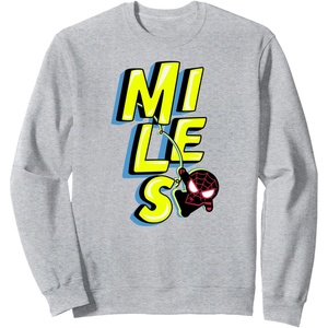 Amazon Essentials Marvel Miles Morales Spider-Man Bold Yellow Name Sweatshirt(Heather Grey)
