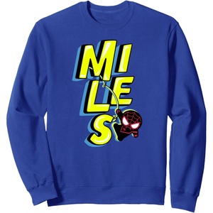 Amazon Essentials Marvel Miles Morales Spider-Man Bold Yellow Name Sweatshirt(Royal Blue)