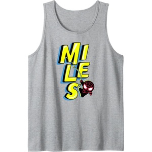 Amazon Essentials Marvel Miles Morales Spider-Man Bold Yellow Name Tank Top(Heather Grey)