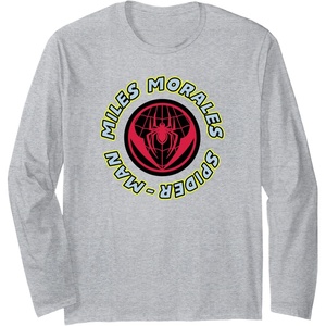 Amazon Essentials Marvel Miles Morales Spider-Man Circular Logo Long Sleeve T-Shirt(Heather Grey)