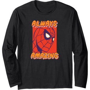Amazon Essentials Marvel Spider-Man Always Amazing Boxed Portrait Long Sleeve T-Shirt(Black)