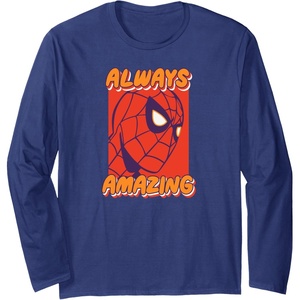 Amazon Essentials Marvel Spider-Man Always Amazing Boxed Portrait Long Sleeve T-Shirt(Navy Blue)
