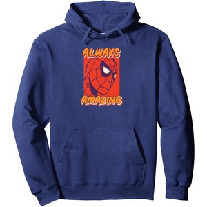 Amazon Essentials Marvel Spider-Man Always Amazing Boxed Portrait Pullover Hoodie(Navy Blue)