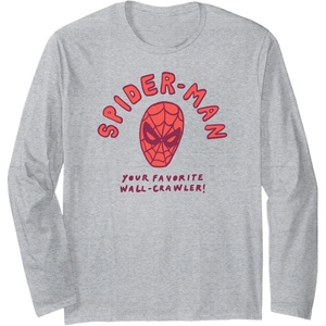 Amazon Essentials Marvel Spider-Man Hand-Drawn Mask Favorite Wall-Crawler Long Sleeve T-Shirt(Heather Grey)