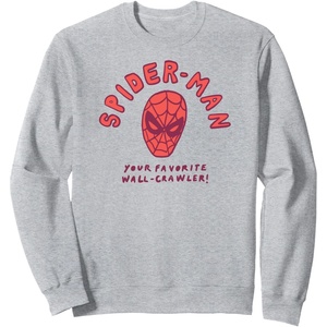 Amazon Essentials Marvel Spider-Man Hand-Drawn Mask Favorite Wall-Crawler Sweatshirt(Heather Grey)