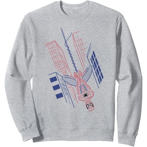 Amazon Essentials Marvel Spider-Man Hanging in the City Line Drawing Sweatshirt(Heather Grey)