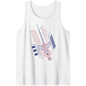 Amazon Essentials Marvel Spider-Man Hanging in the City Line Drawing Tank Top(White)