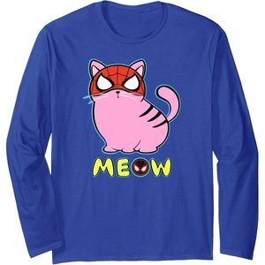 Amazon Essentials Marvel Spider-Man Miles Morales Cat with Mask Meow Long Sleeve T-Shirt(Royal Blue)