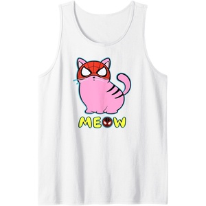 Amazon Essentials Marvel Spider-Man Miles Morales Cat with Mask Meow Tank Top(White)