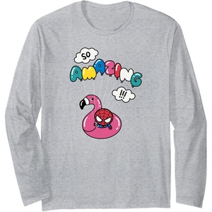 Amazon Essentials Marvel Spider-Man in a Pool Floatie So Amazing Long Sleeve T-Shirt(Heather Grey)
