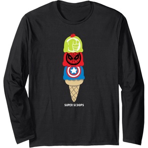 Amazon Essentials Marvel Super Heroes Ice Cream Cone Super Scoops Long Sleeve T-Shirt(Black)
