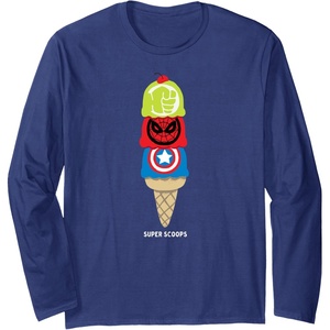 Amazon Essentials Marvel Super Heroes Ice Cream Cone Super Scoops Long Sleeve T-Shirt(Navy Blue)