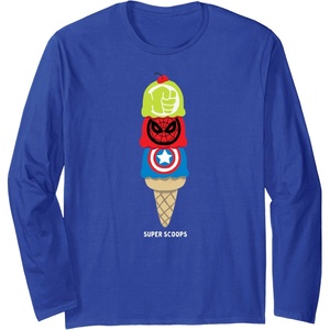 Amazon Essentials Marvel Super Heroes Ice Cream Cone Super Scoops Long Sleeve T-Shirt(Royal Blue)