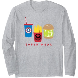 Amazon Essentials Marvel Super Heroes Super Meal Burger and Fries Long Sleeve T-Shirt(Heather Grey)