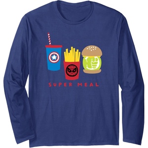Amazon Essentials Marvel Super Heroes Super Meal Burger and Fries Long Sleeve T-Shirt(Navy Blue)