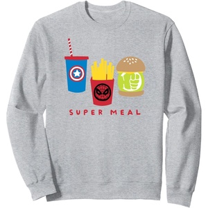 Amazon Essentials Marvel Super Heroes Super Meal Burger and Fries Sweatshirt(Heather Grey)