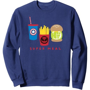 Amazon Essentials Marvel Super Heroes Super Meal Burger and Fries Sweatshirt(Navy Blue)