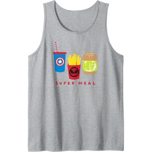 Amazon Essentials Marvel Super Heroes Super Meal Burger and Fries Tank Top(Heather Grey)