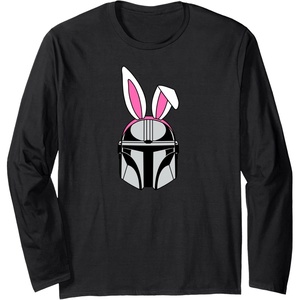 Amazon Essentials The Mandalorian Helmet Spring Easter Bunny Ears Long Sleeve T-Shirt(Black)